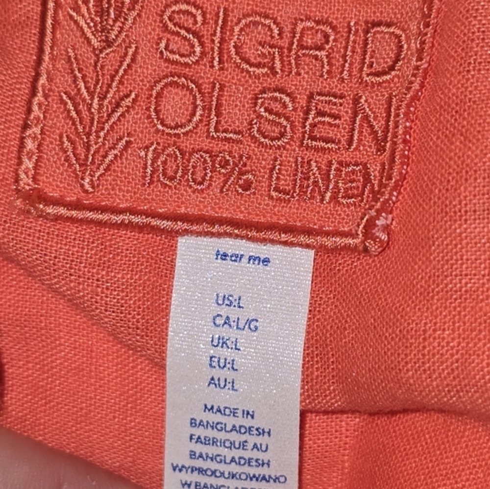 Sigrid Olsen 100% Linen Vibrant Coral Button-Down Shirt Tunic Size Large New - Picture 7 of 9